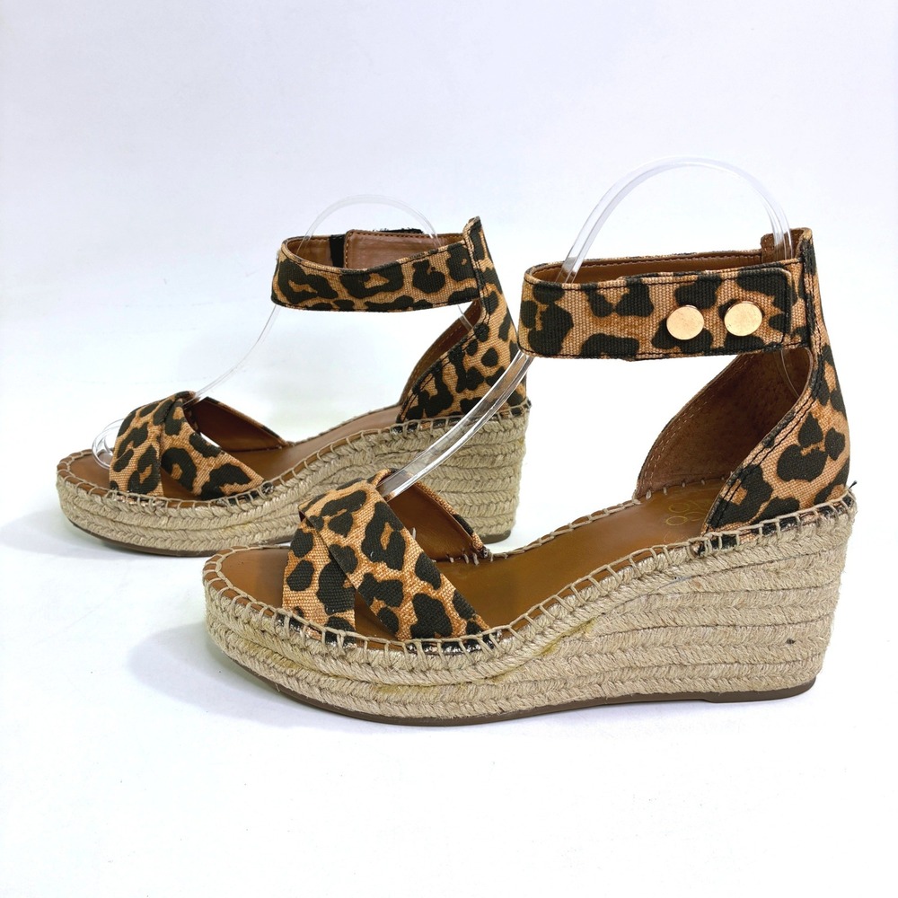 Franco Sarto Carlotta Leopard Espadrille Wedge Sandals Womens 8M Ankle Strap